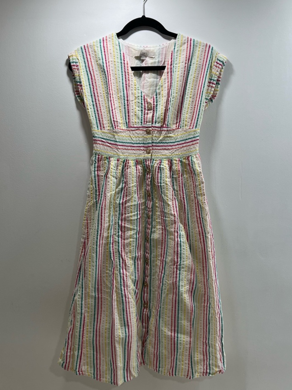 LOFT Cream Dress with Pink, Green and Blue Stripes